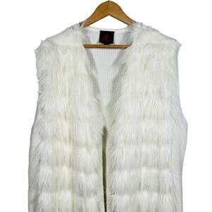 Adrienne Landau Faux Fur Duster Cardigen Ribbed Knit Casual White - 3X